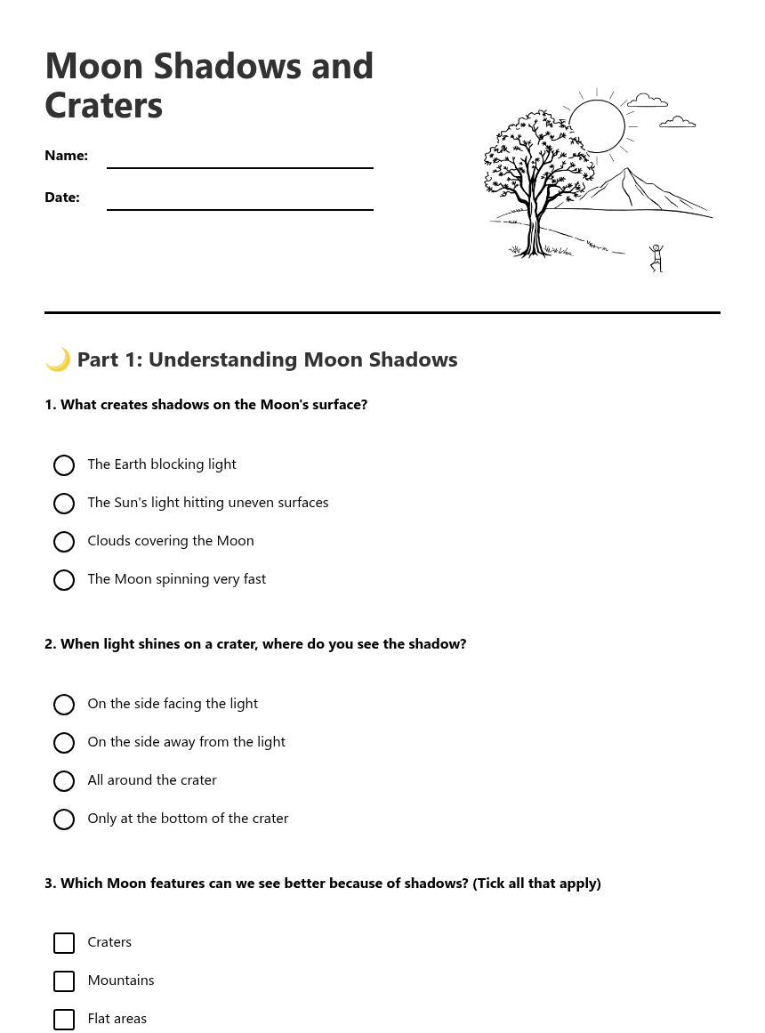 Moon Shadows and Craters worksheet preview