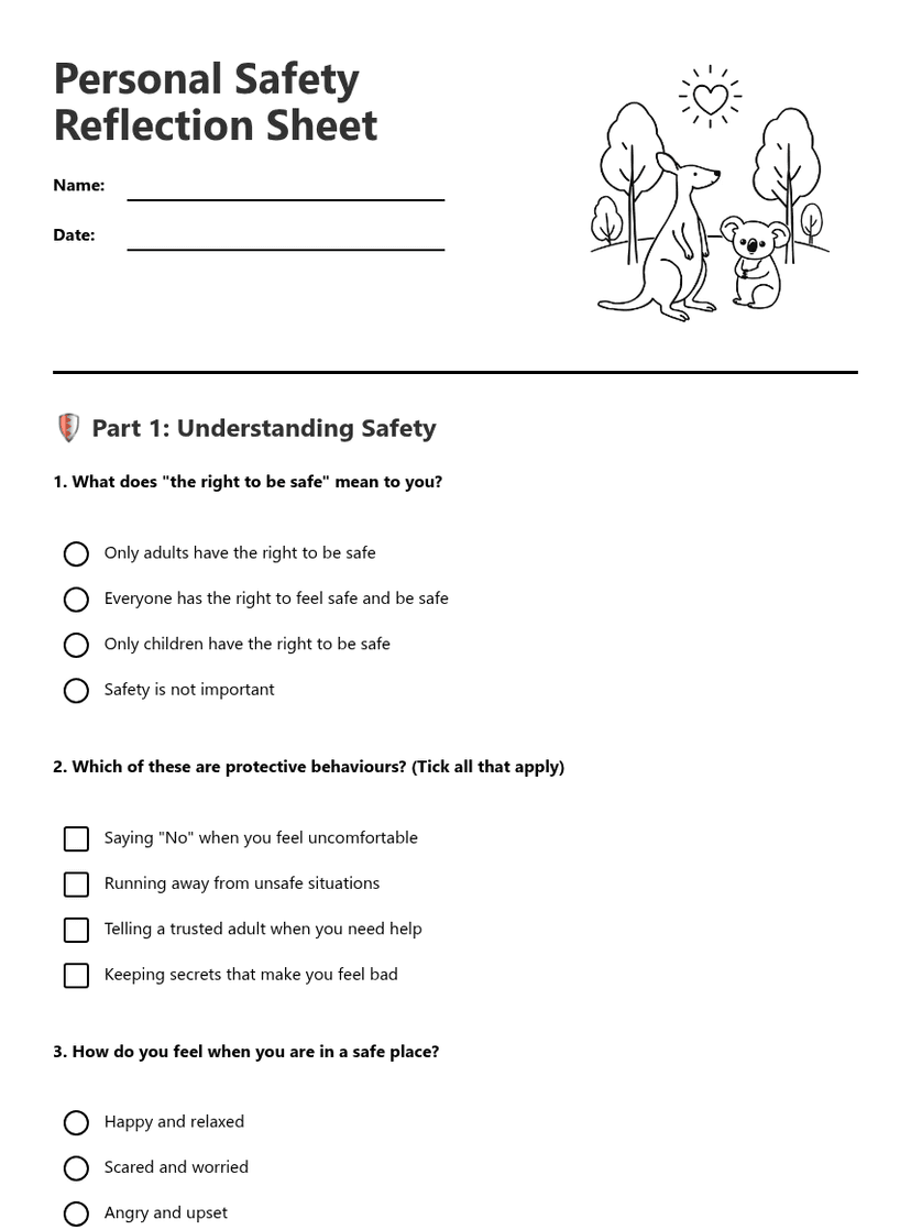 Personal Safety Reflection Sheet