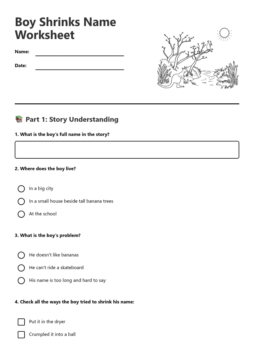 Boy Shrinks Name Worksheet