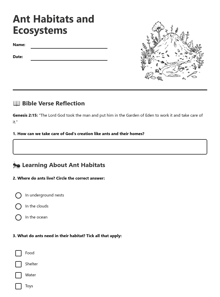 Ant Habitats and Ecosystems worksheet preview