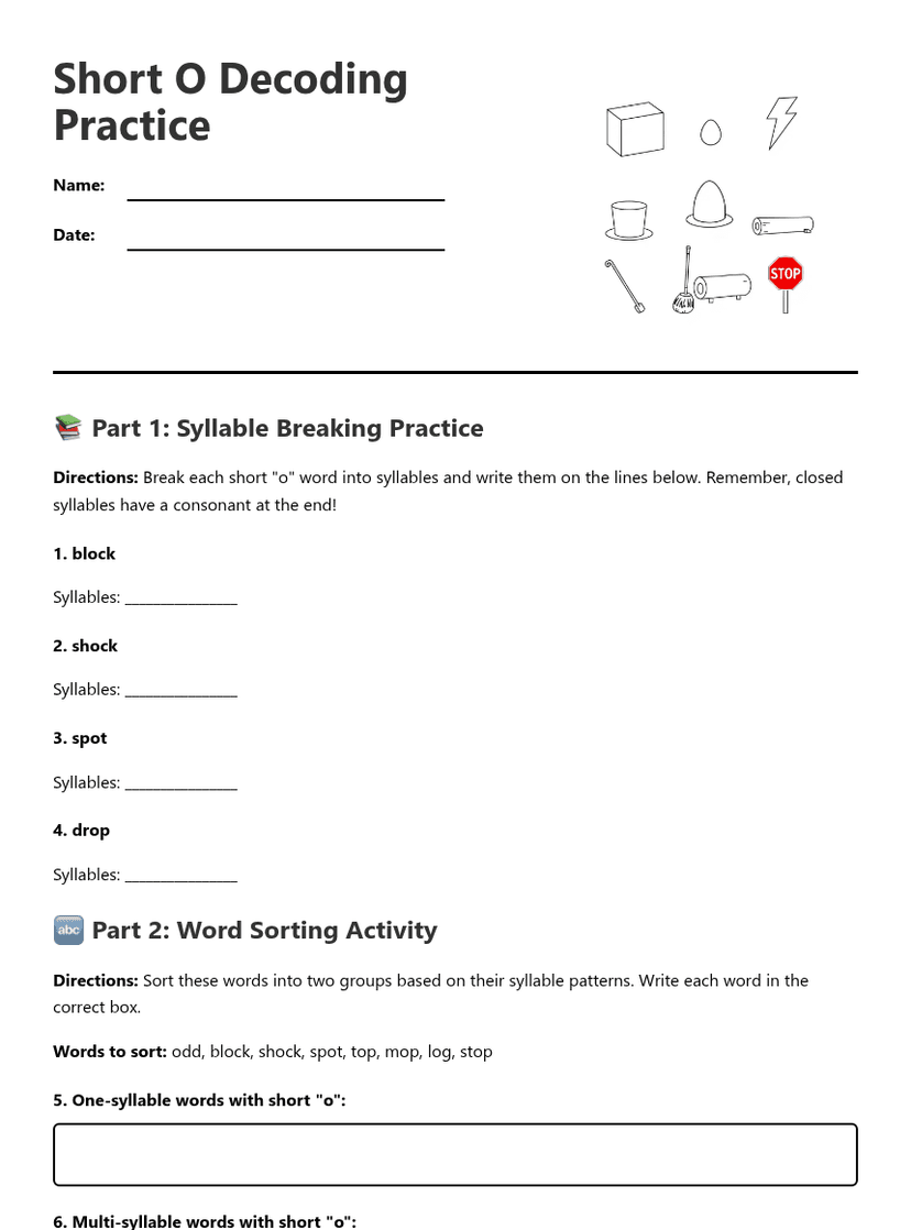 Short O Decoding Practice