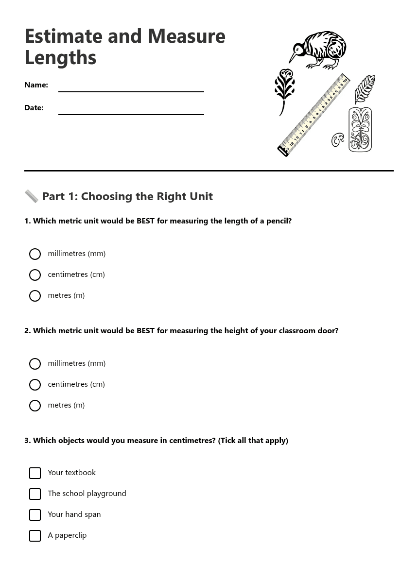Estimate and Measure Lengths worksheet preview