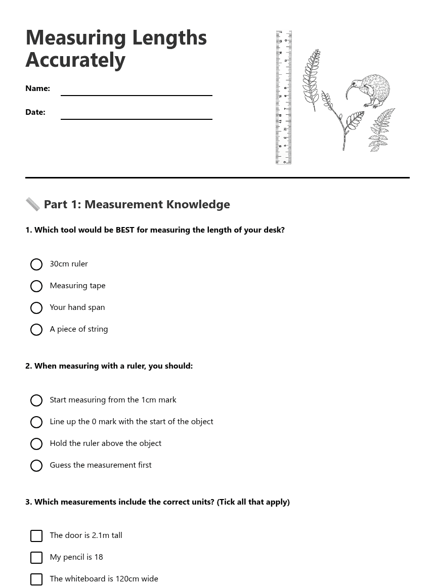 Measuring Lengths Accurately worksheet preview