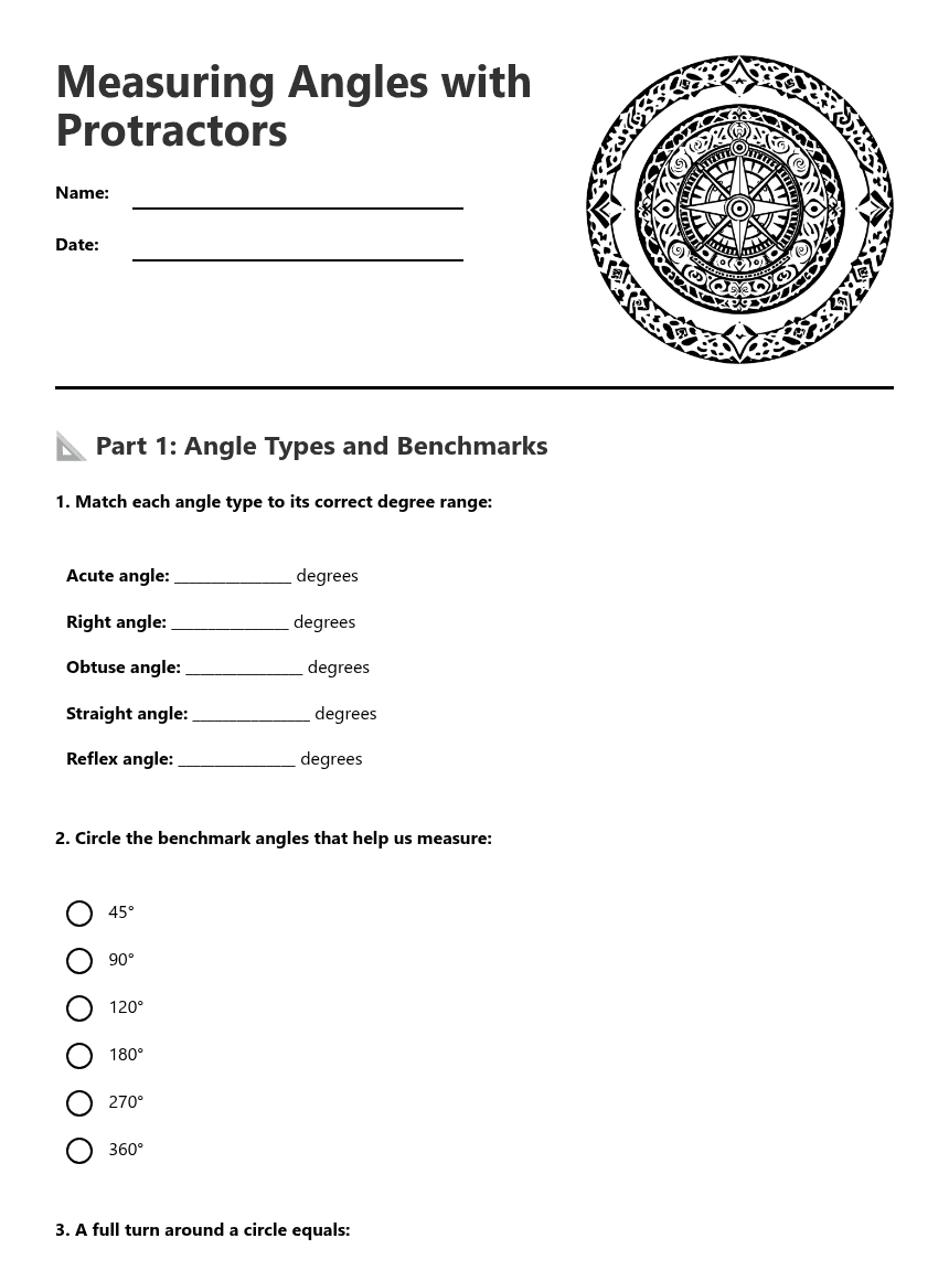 Measuring Angles with Protractors worksheet preview