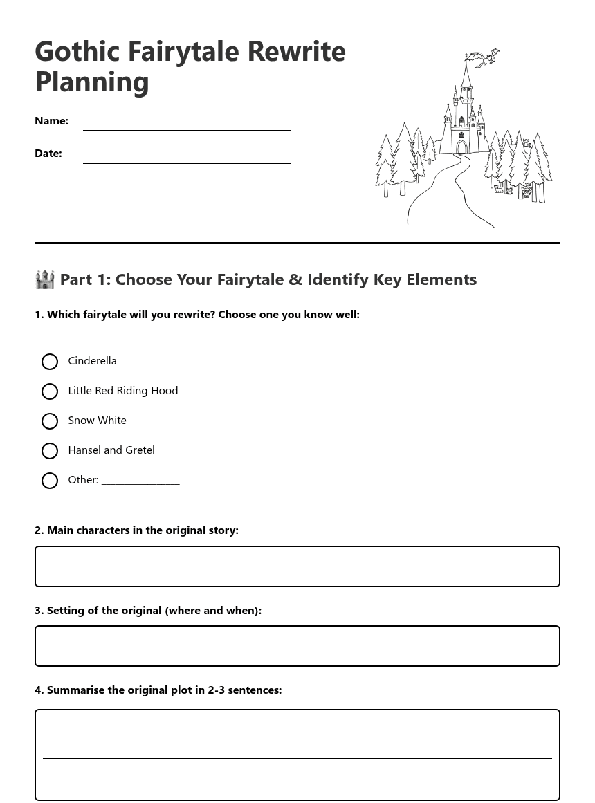 Gothic Fairytale Rewrite Planning worksheet preview