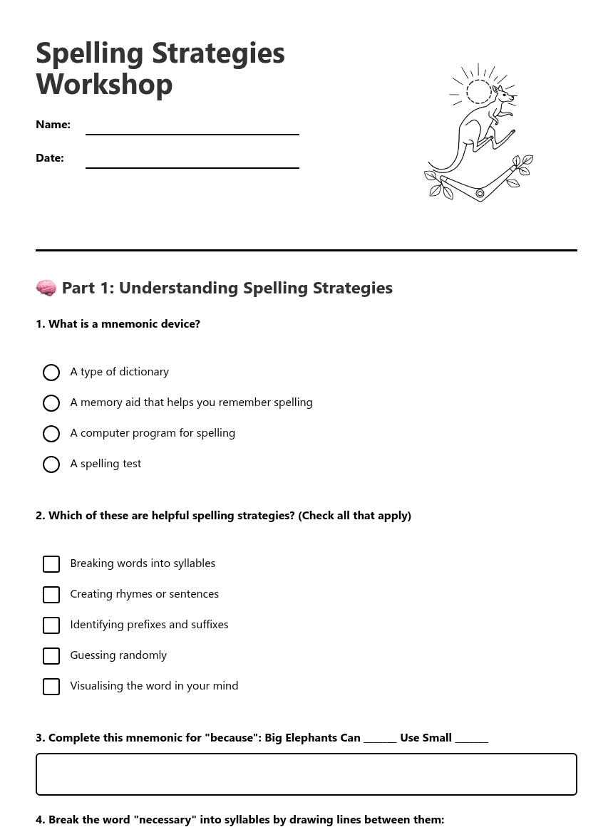 Spelling Strategies Workshop worksheet preview