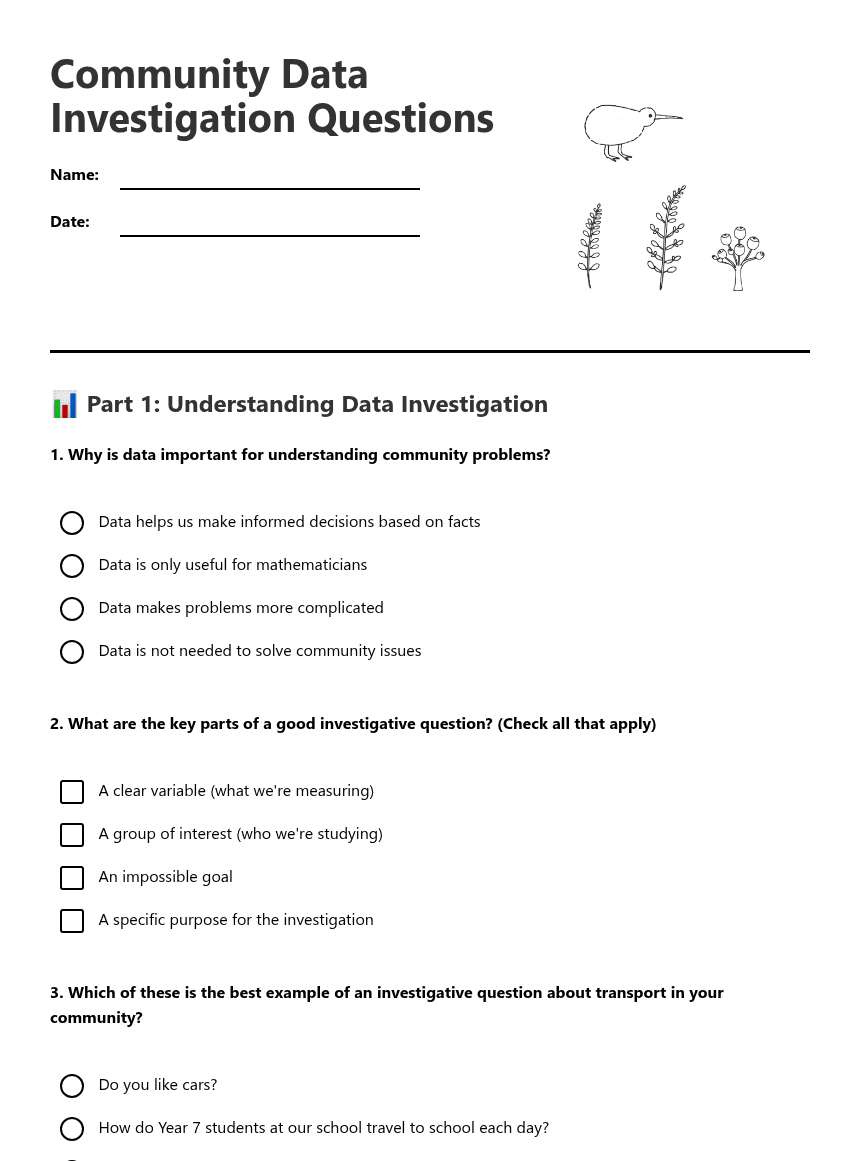 Community Data Investigation Questions worksheet preview