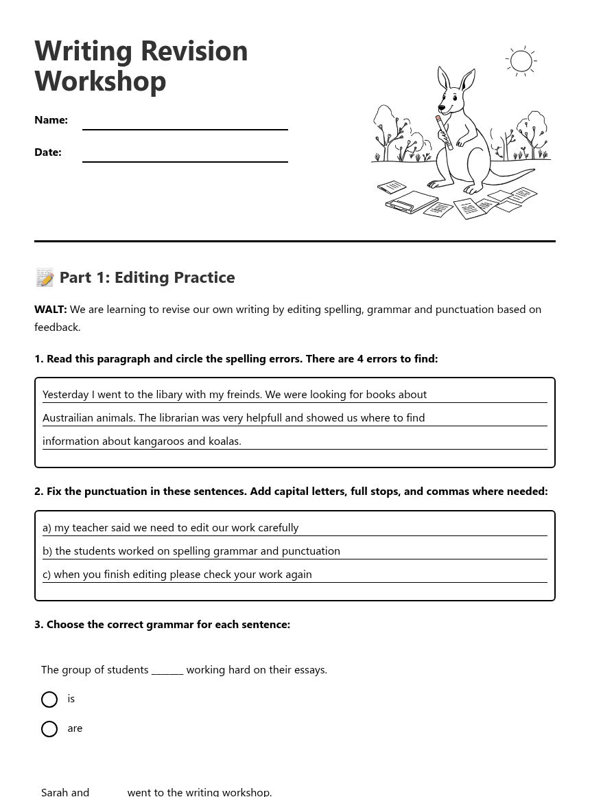 Writing Revision Workshop worksheet preview