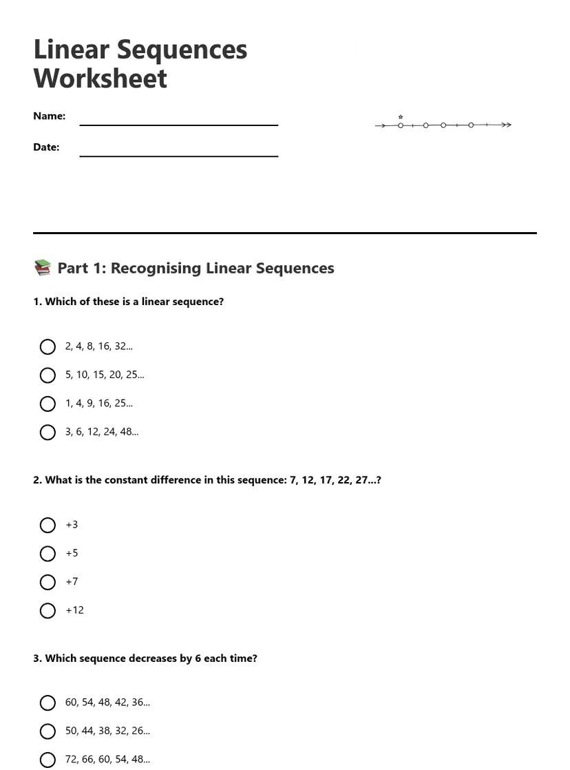 Linear Sequences Worksheet