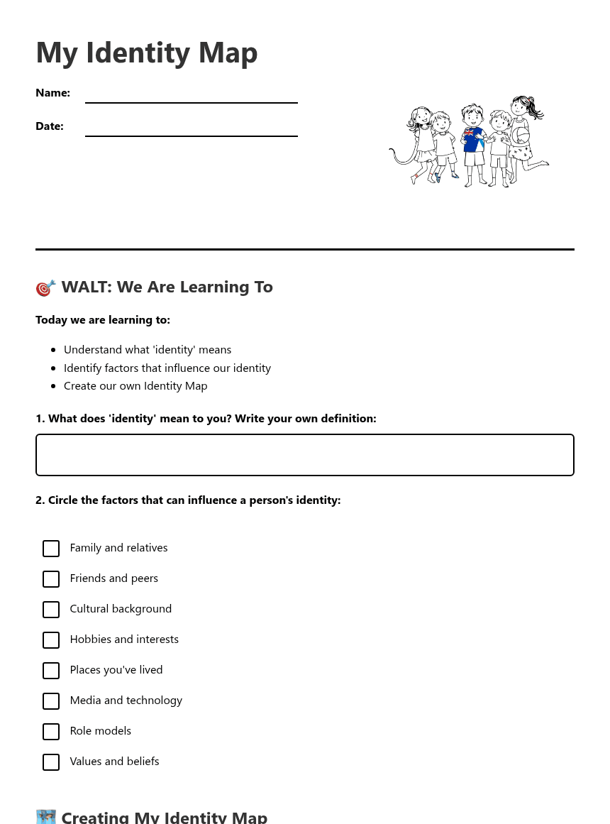 My Identity Map worksheet preview