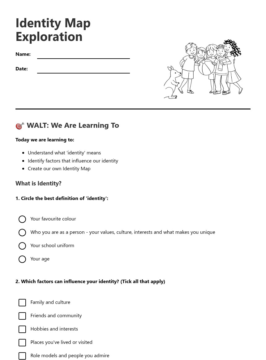 Identity Map Exploration worksheet preview