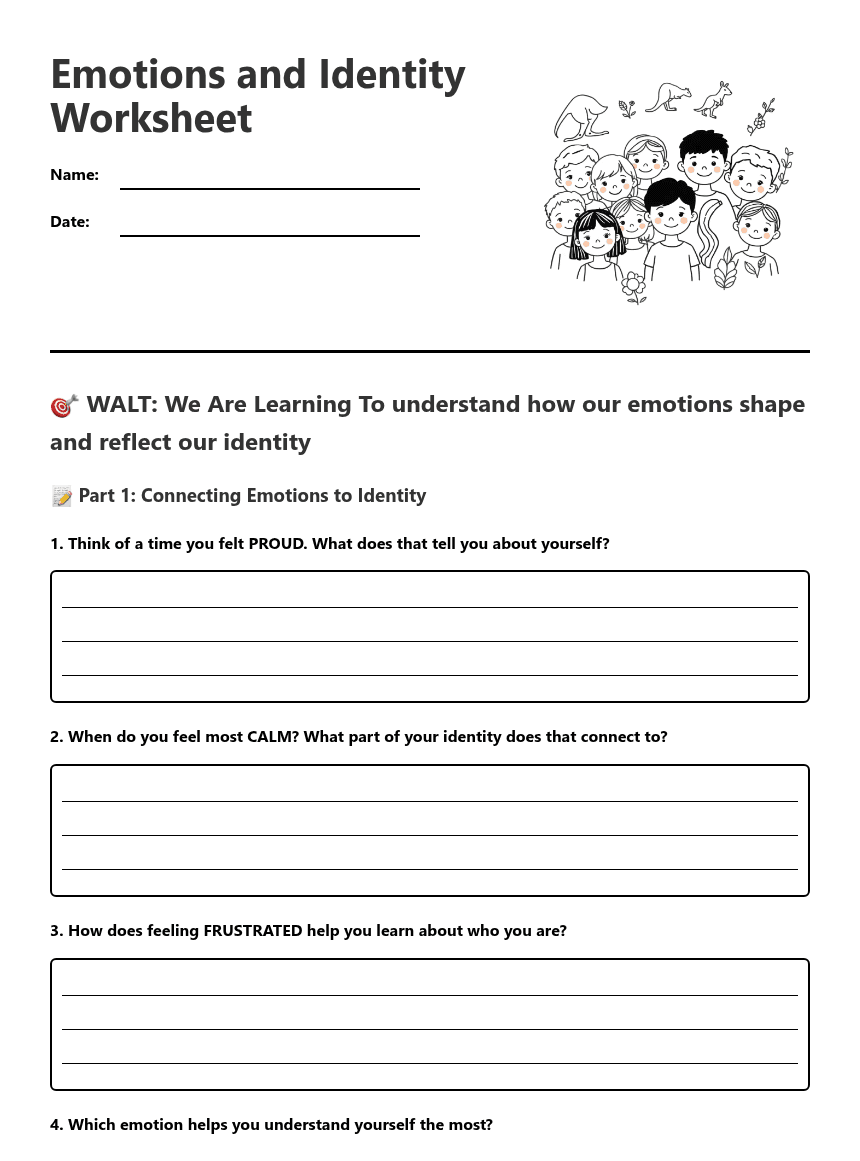 Emotions and Identity Worksheet worksheet preview