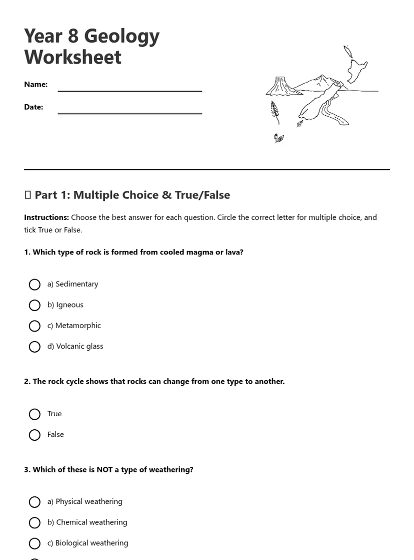 Year 8 Geology Worksheet