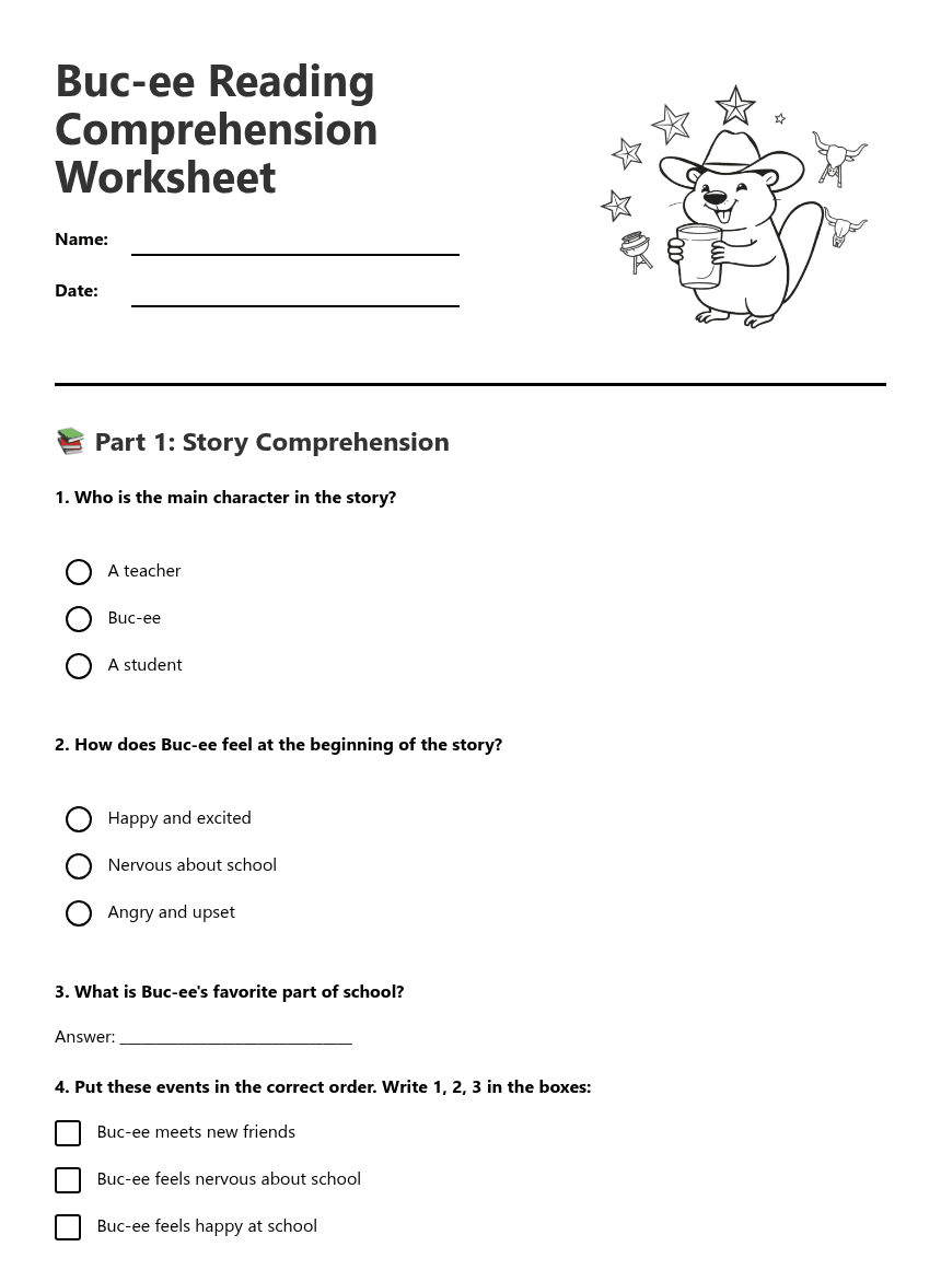 Buc-ee Reading Comprehension Worksheet worksheet preview