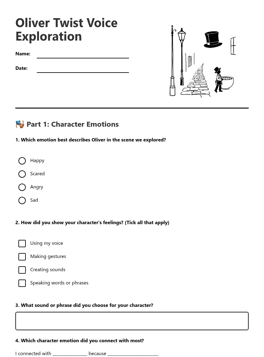 Oliver Twist Voice Exploration worksheet preview
