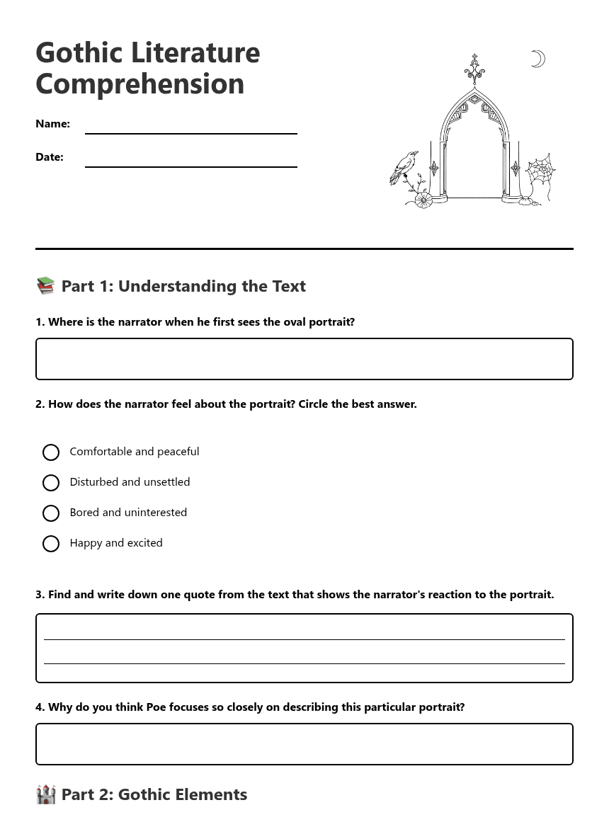 Gothic Literature Comprehension worksheet preview