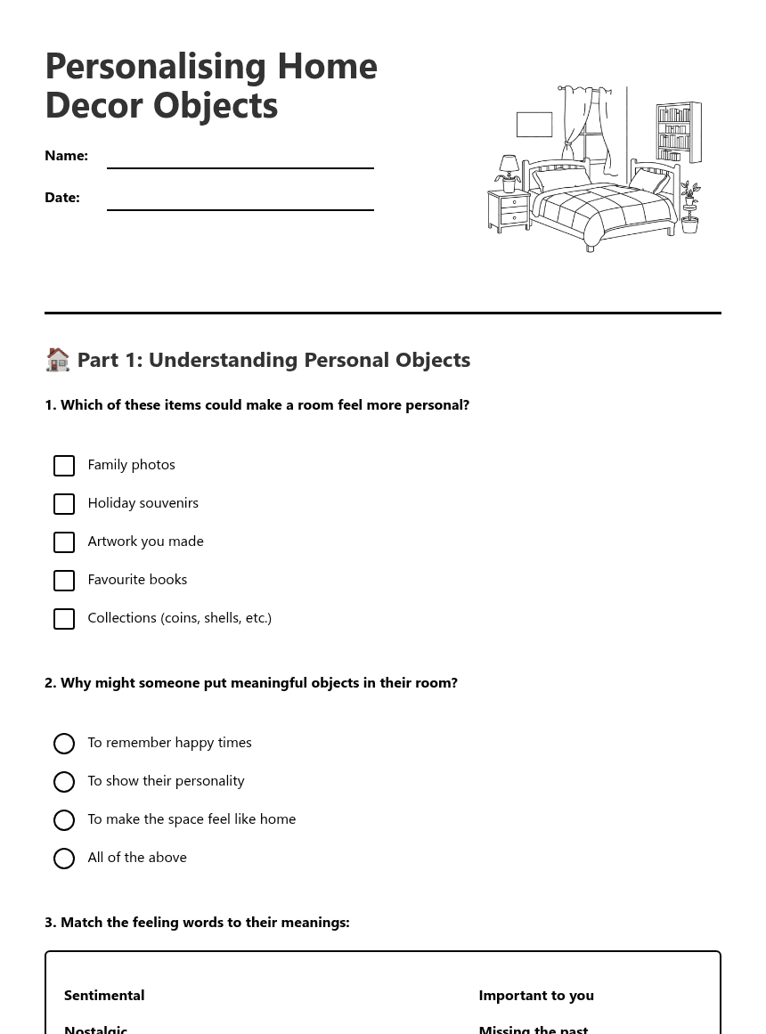 Personalizing Home Decor Objects worksheet preview