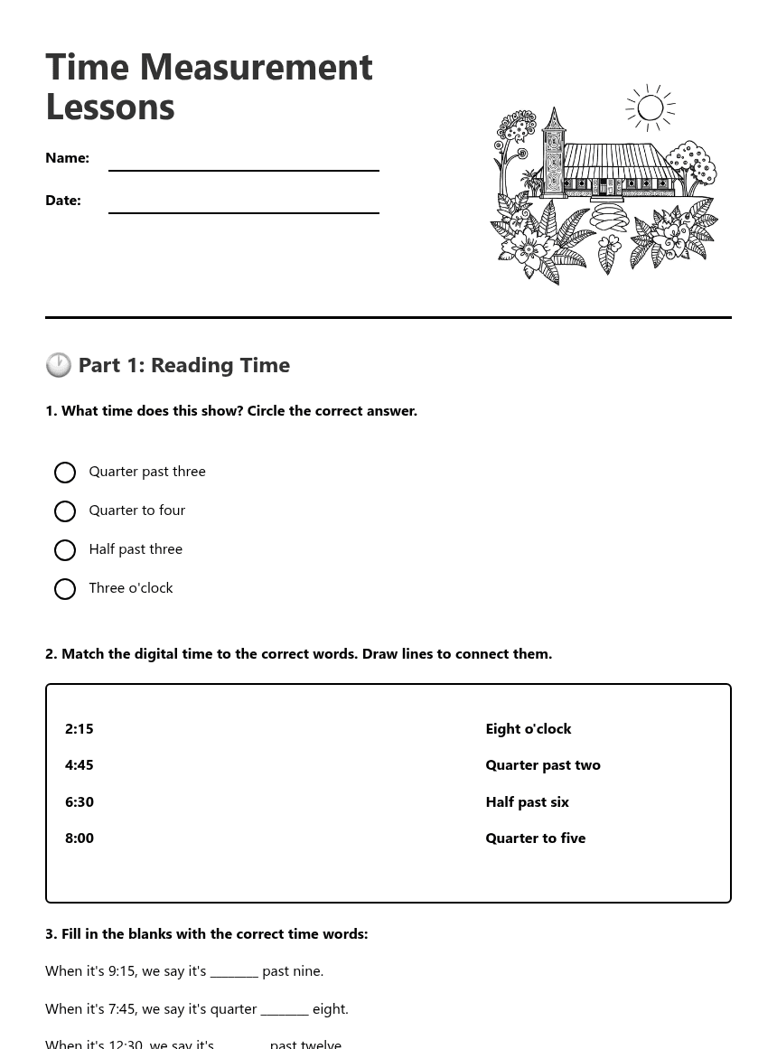 Time Measurement Lessons worksheet preview