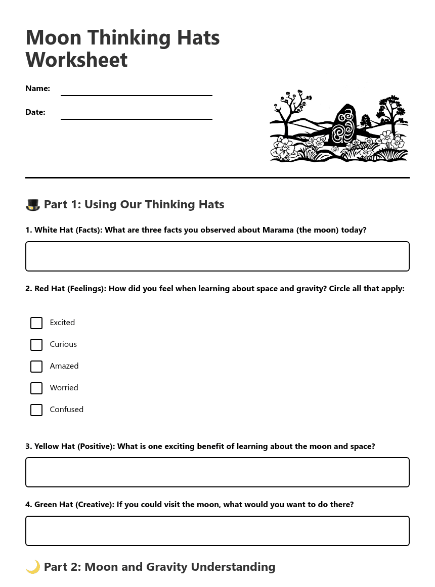 Moon Thinking Hats Worksheet worksheet preview