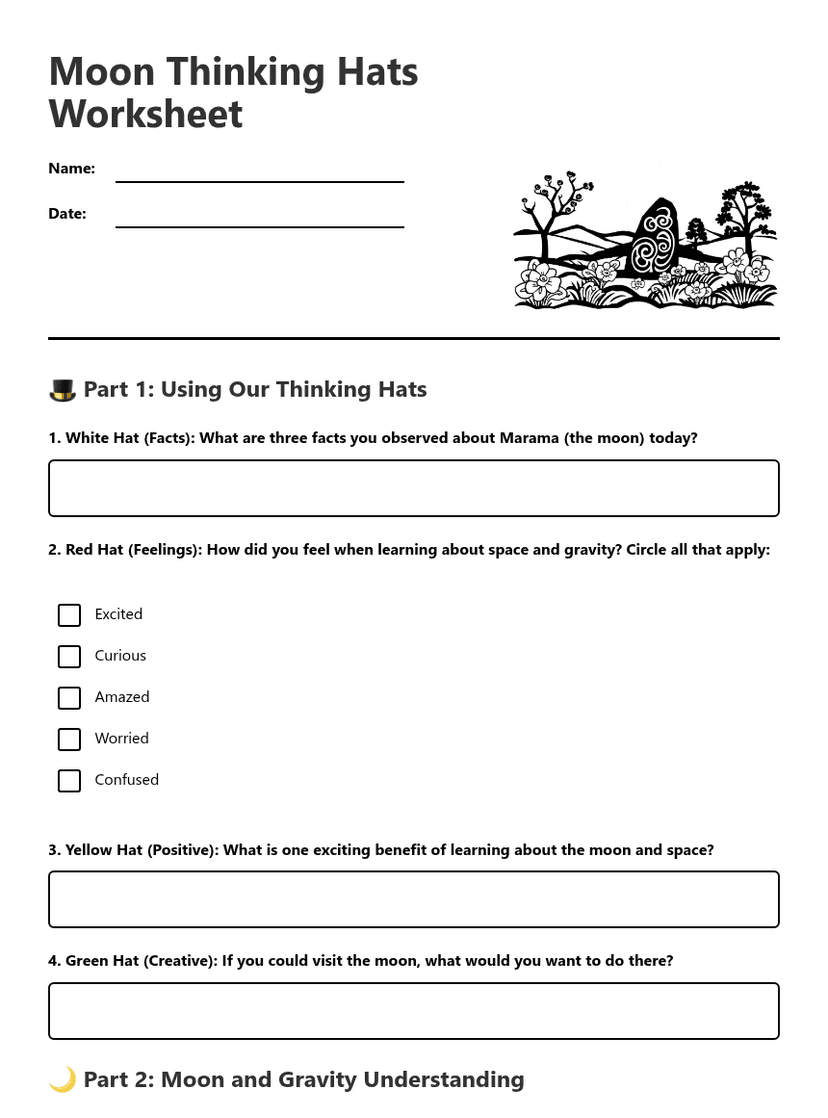 Moon Thinking Hats Worksheet