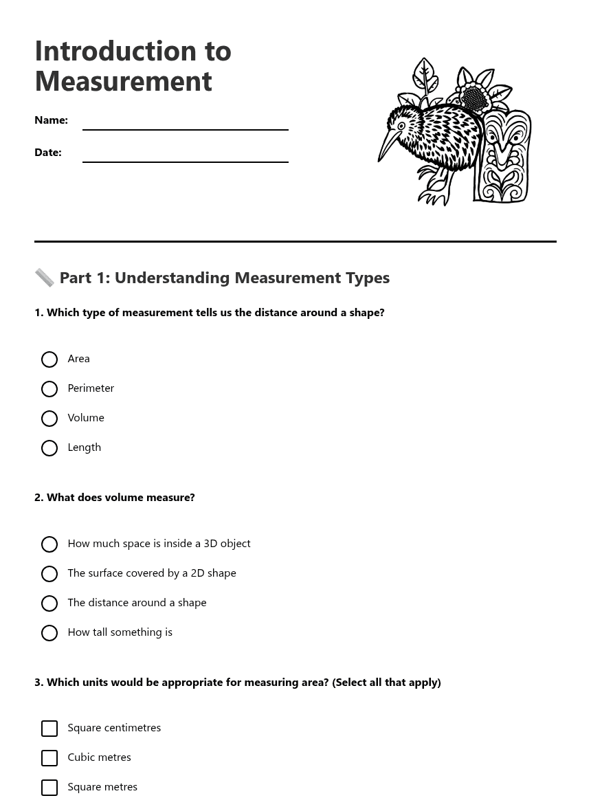 Introduction to Measurement worksheet preview