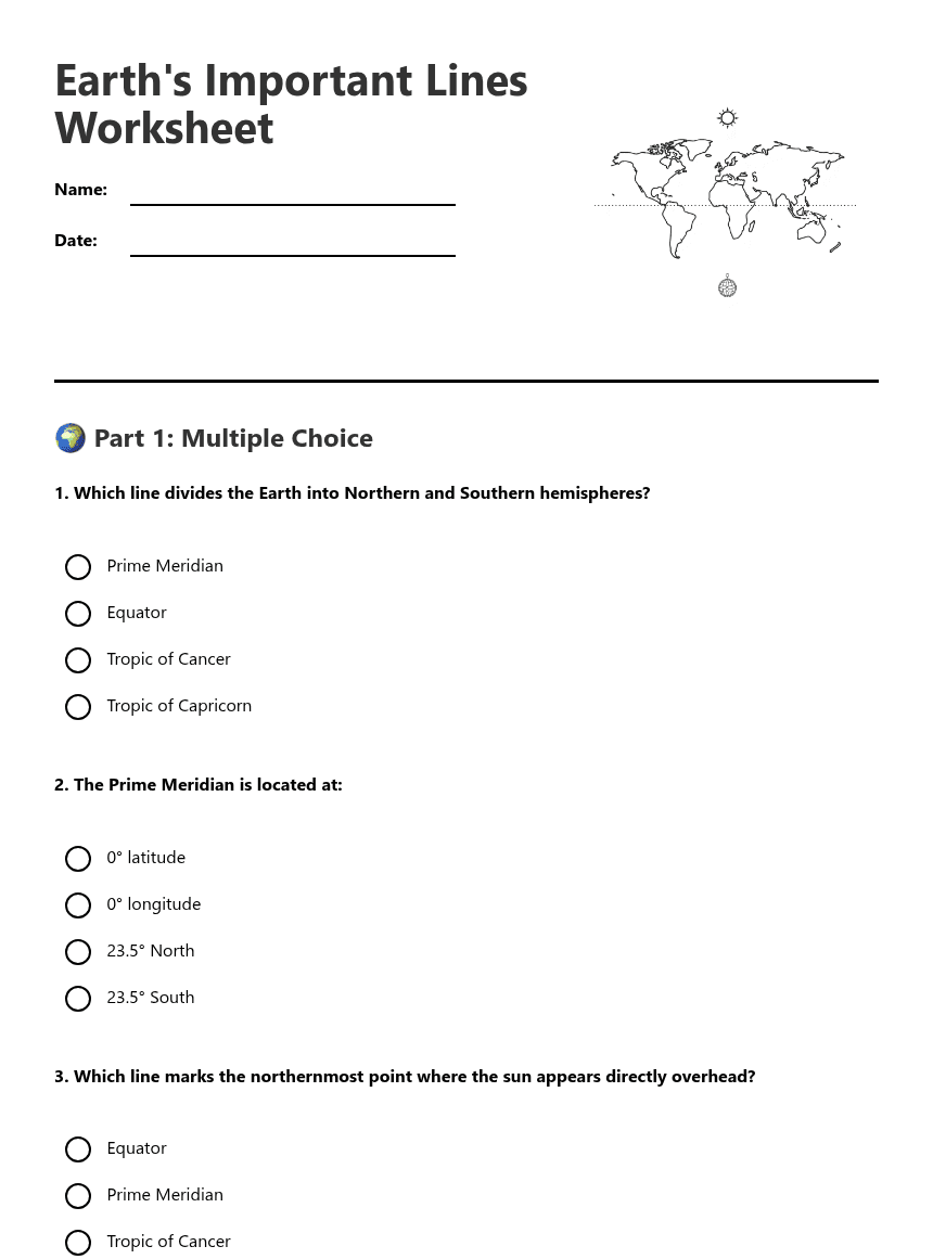 Earth's Important Lines Worksheet worksheet preview