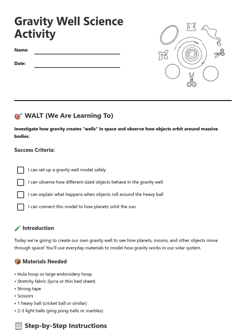 Gravity Well Science Activity