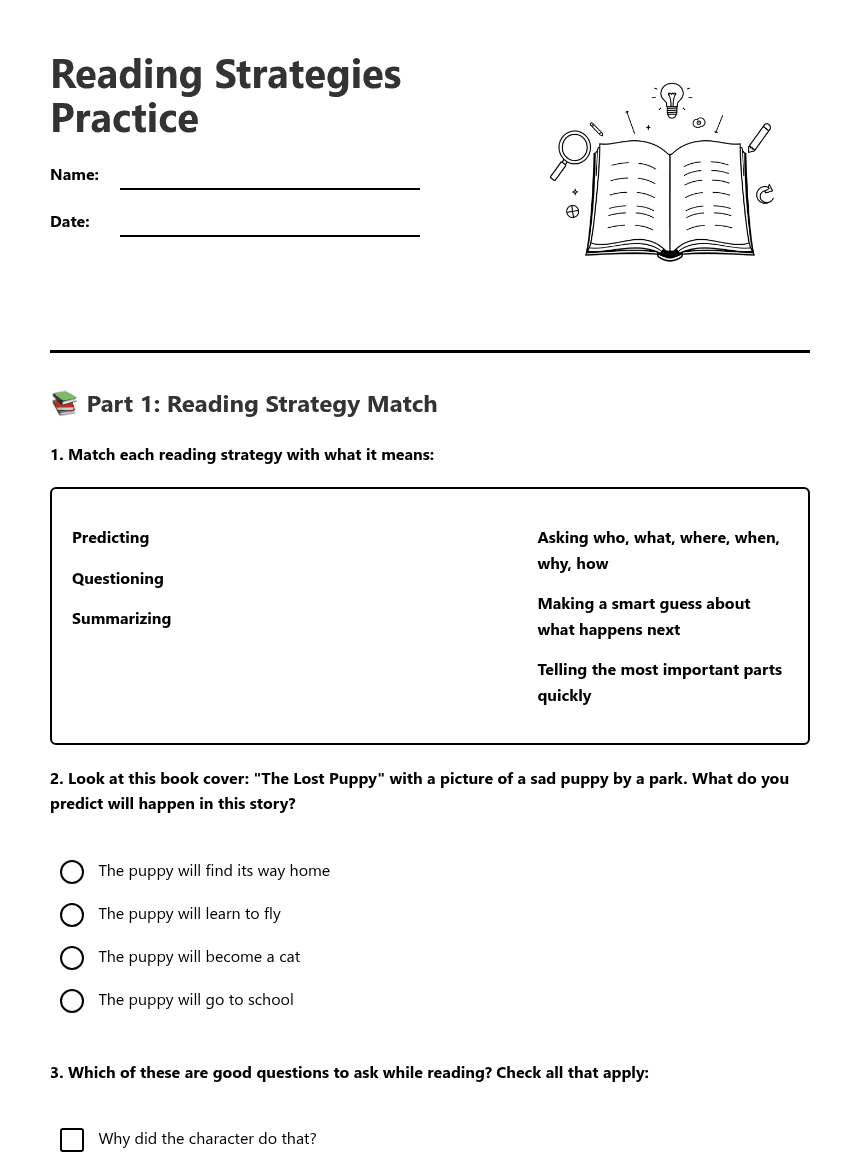 Reading Strategies Practice worksheet preview