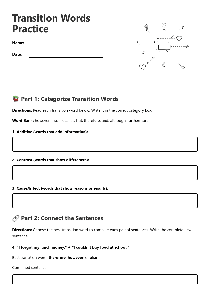 Transition Words Practice worksheet preview