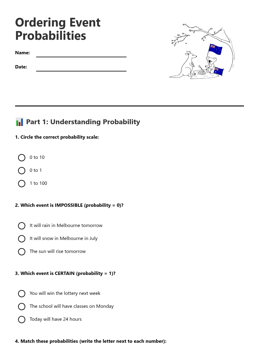 Ordering Event Probabilities worksheet preview