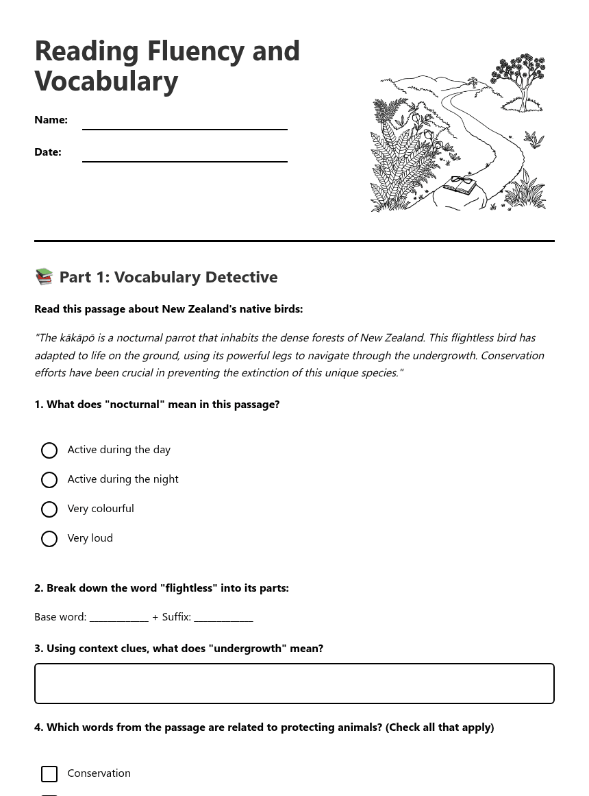 Reading Fluency and Vocabulary worksheet preview
