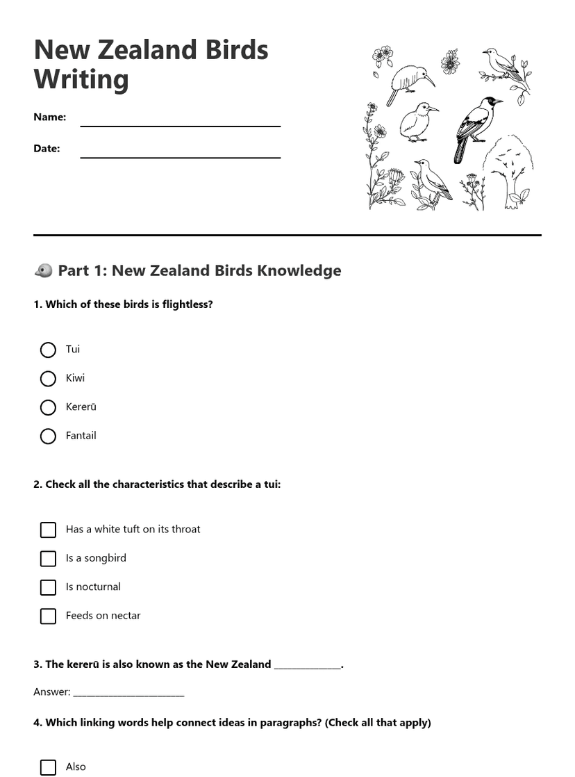 New Zealand Birds Writing