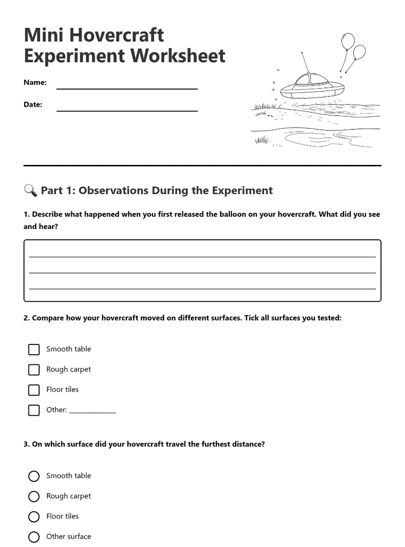Mini Hovercraft Experiment Worksheet