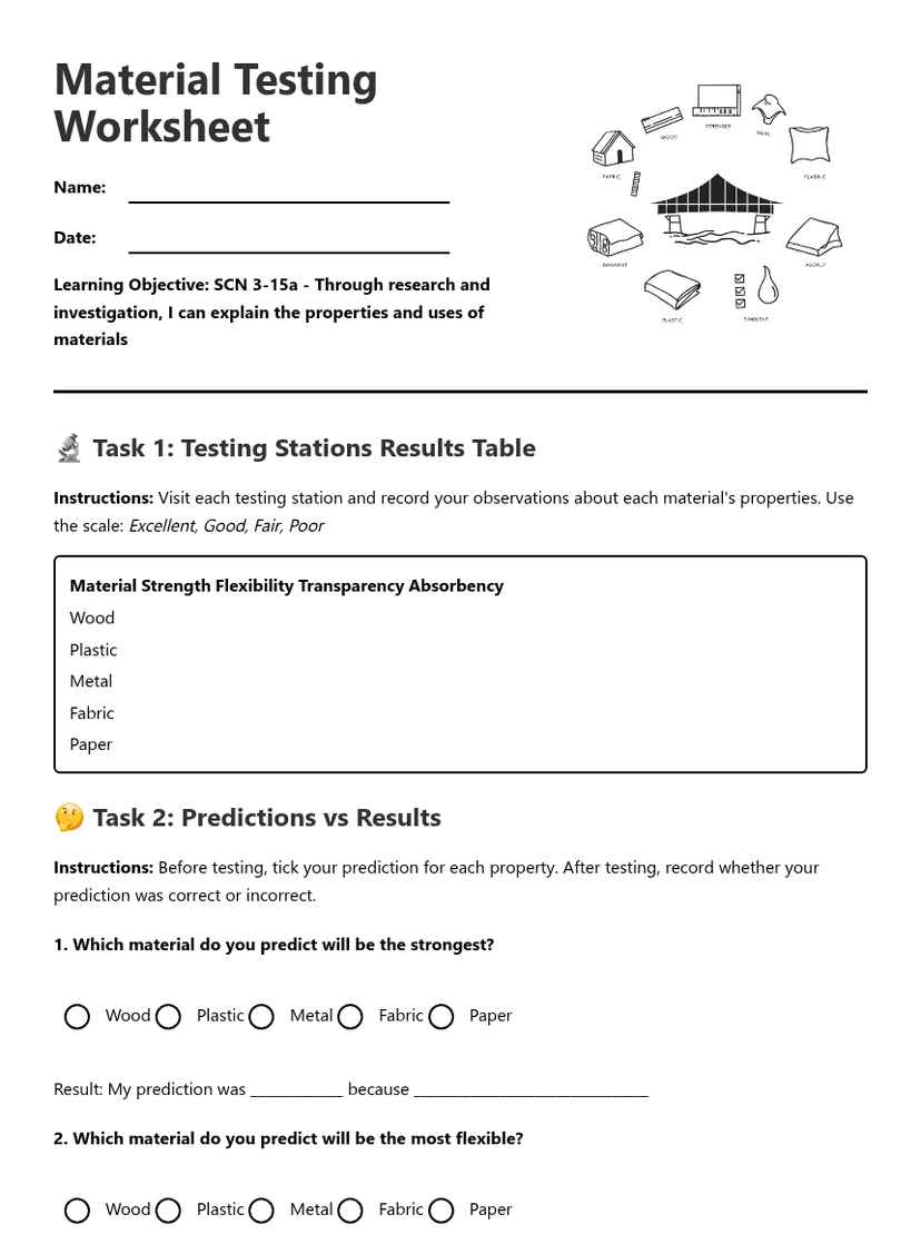 Material Testing Worksheet