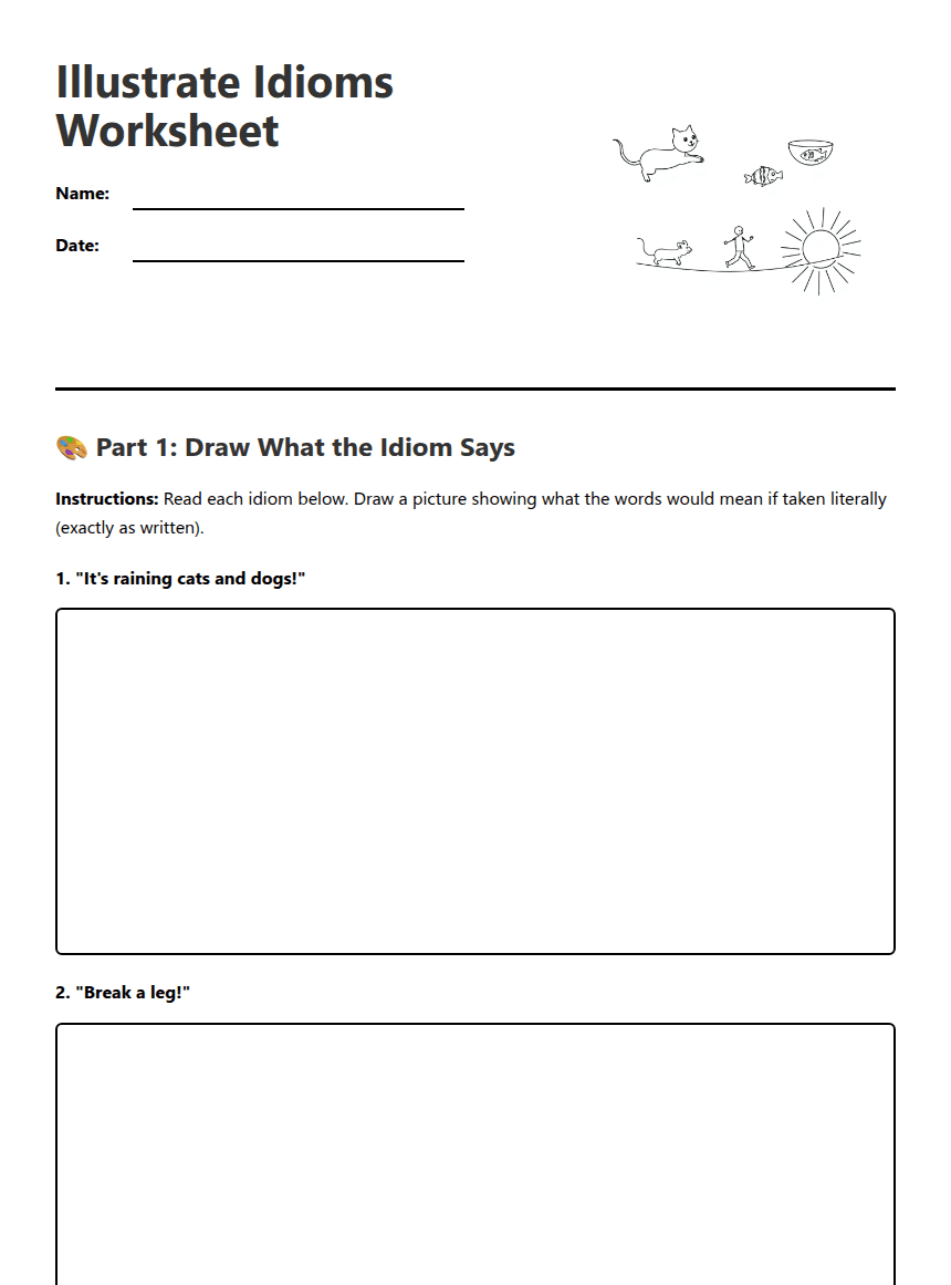 Illustrate Idioms Worksheet worksheet preview