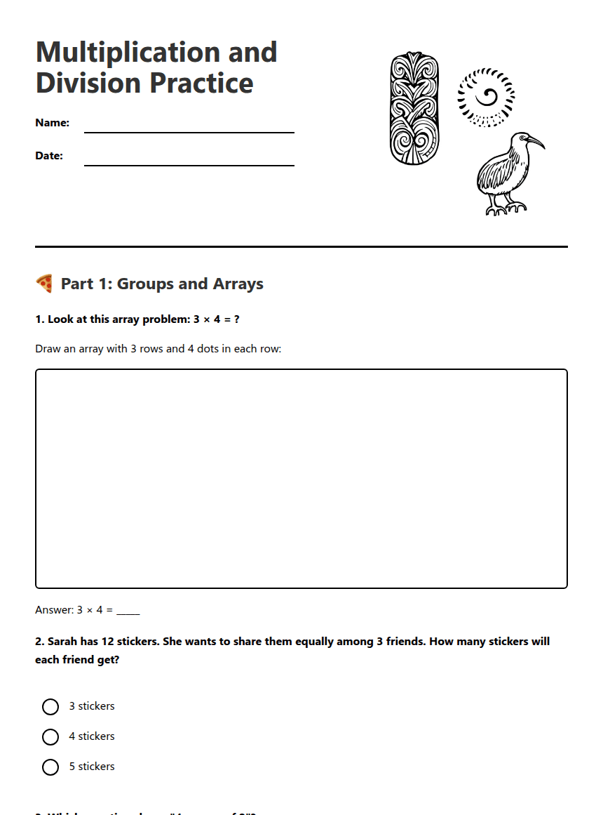 Multiplication and Division Practice worksheet preview