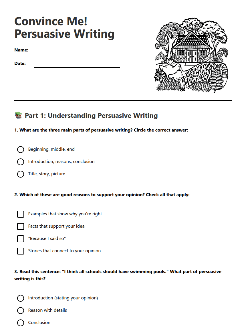 Convince Me! Persuasive Writing worksheet preview