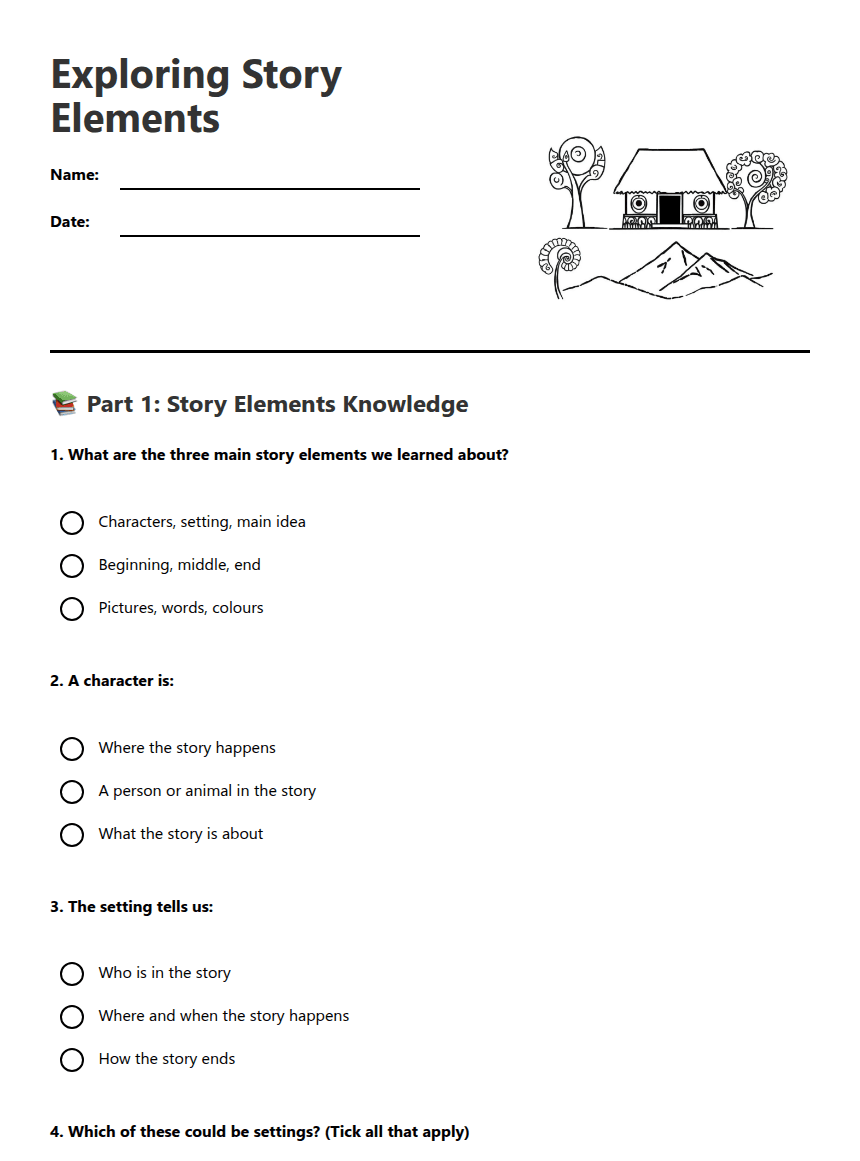 Exploring Story Elements worksheet preview