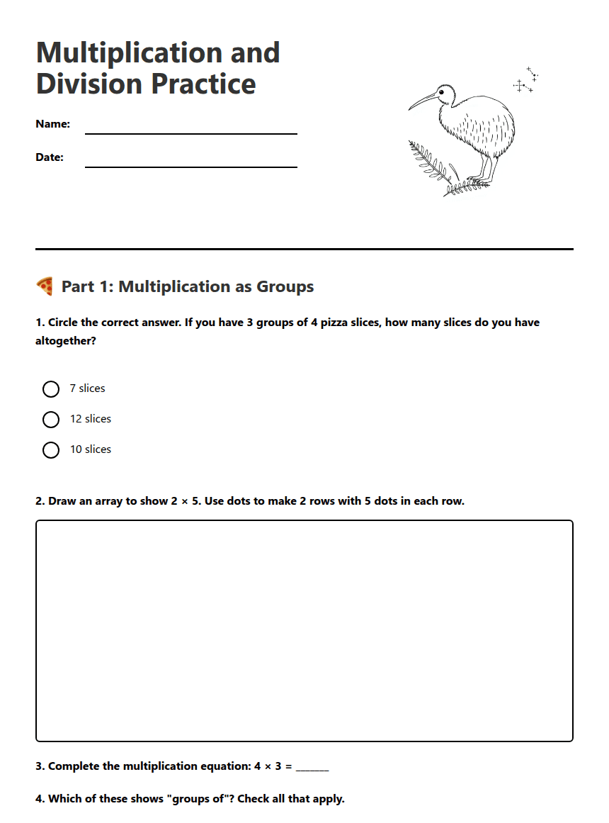 Multiplication and Division Practice worksheet preview