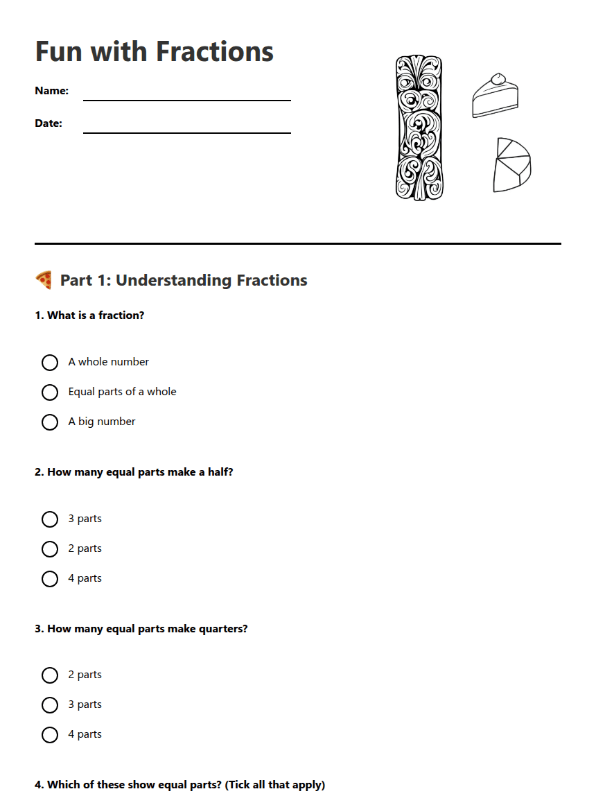 Fun with Fractions worksheet preview