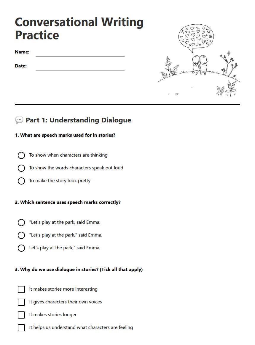 Conversational Writing Practice worksheet preview