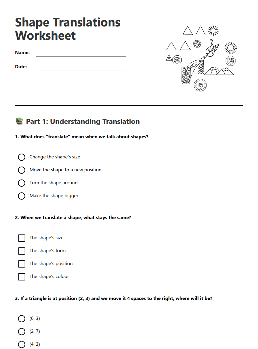 Shape Translations Worksheet worksheet preview