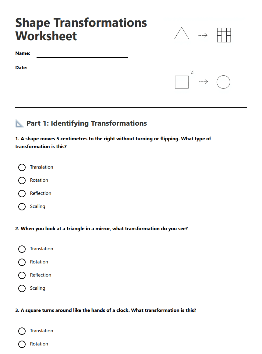 Shape Transformations Worksheet worksheet preview
