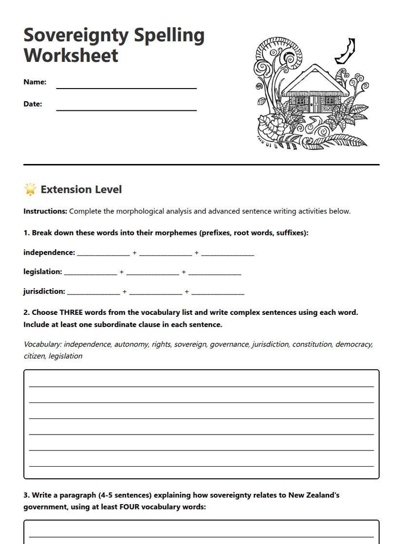 Sovereignty Spelling Worksheet