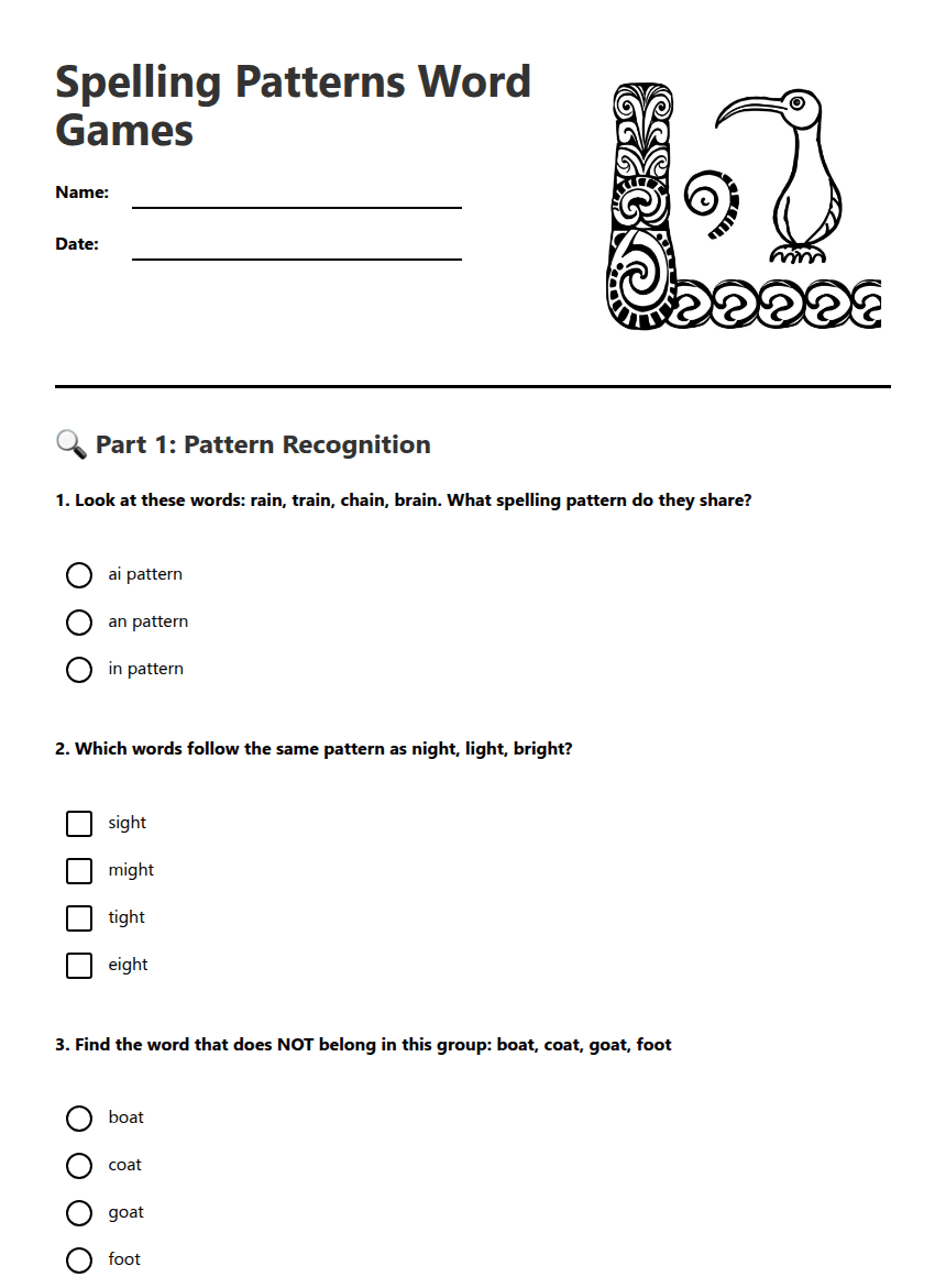 Spelling Patterns Word Games worksheet preview