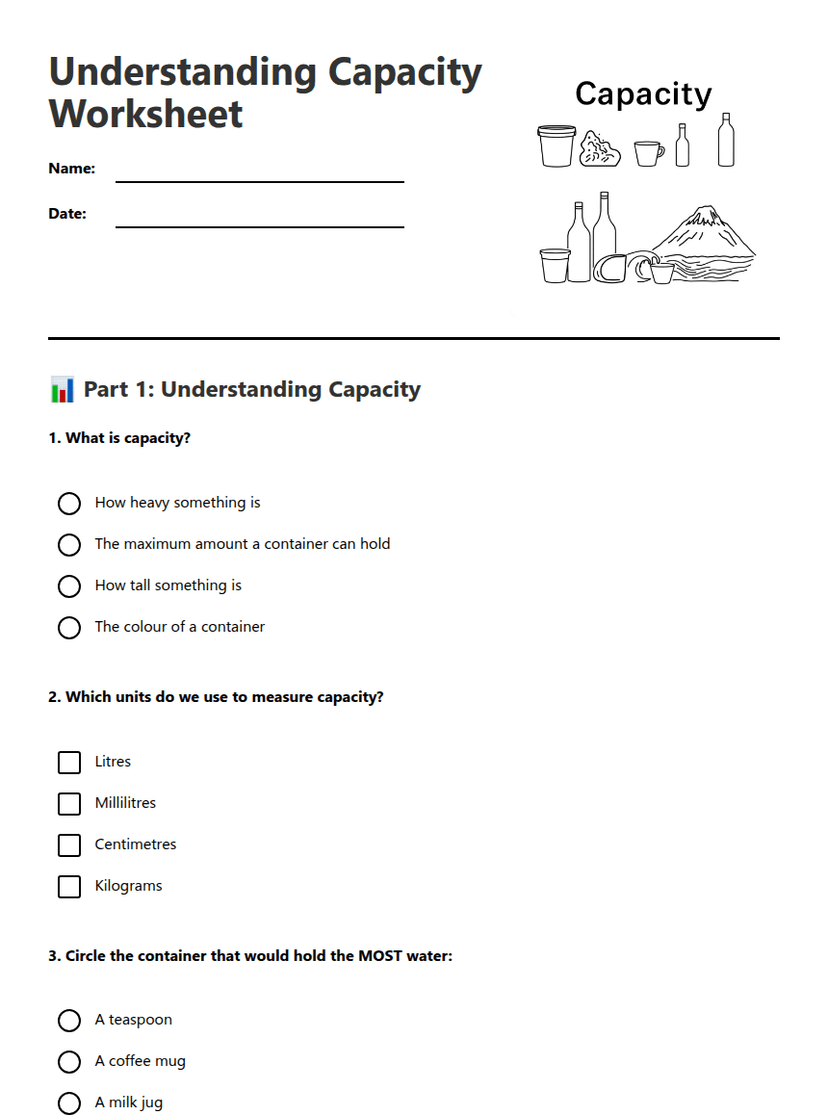 Understanding Capacity Worksheet