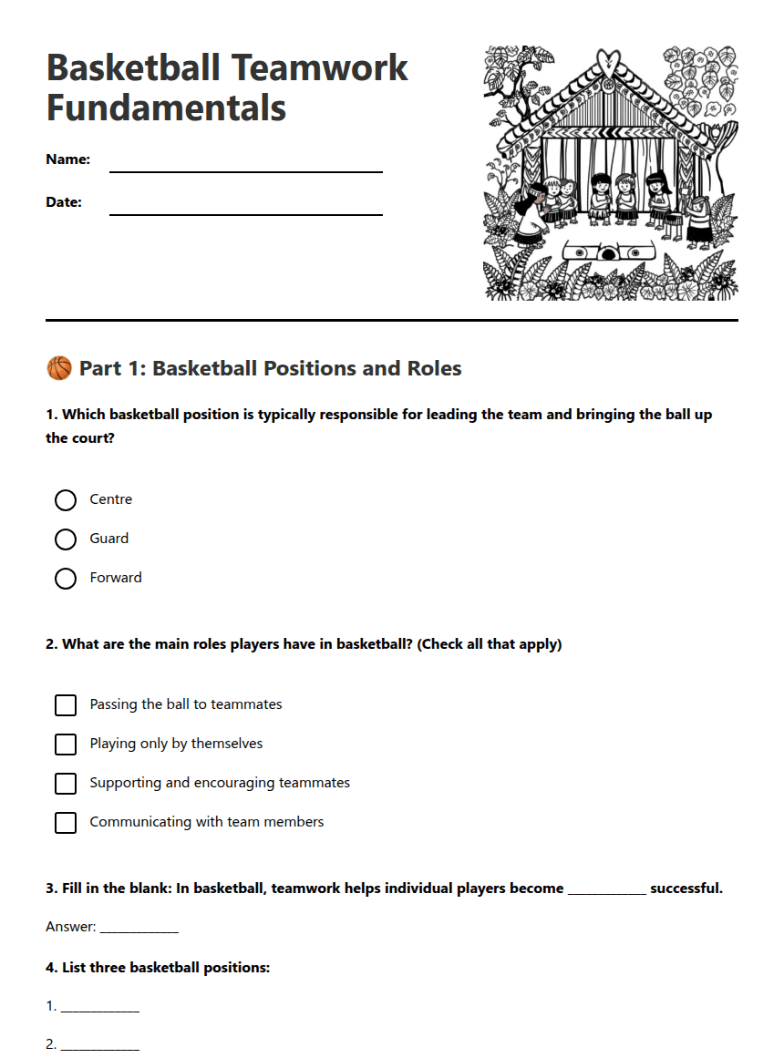 Basketball Teamwork Fundamentals worksheet preview