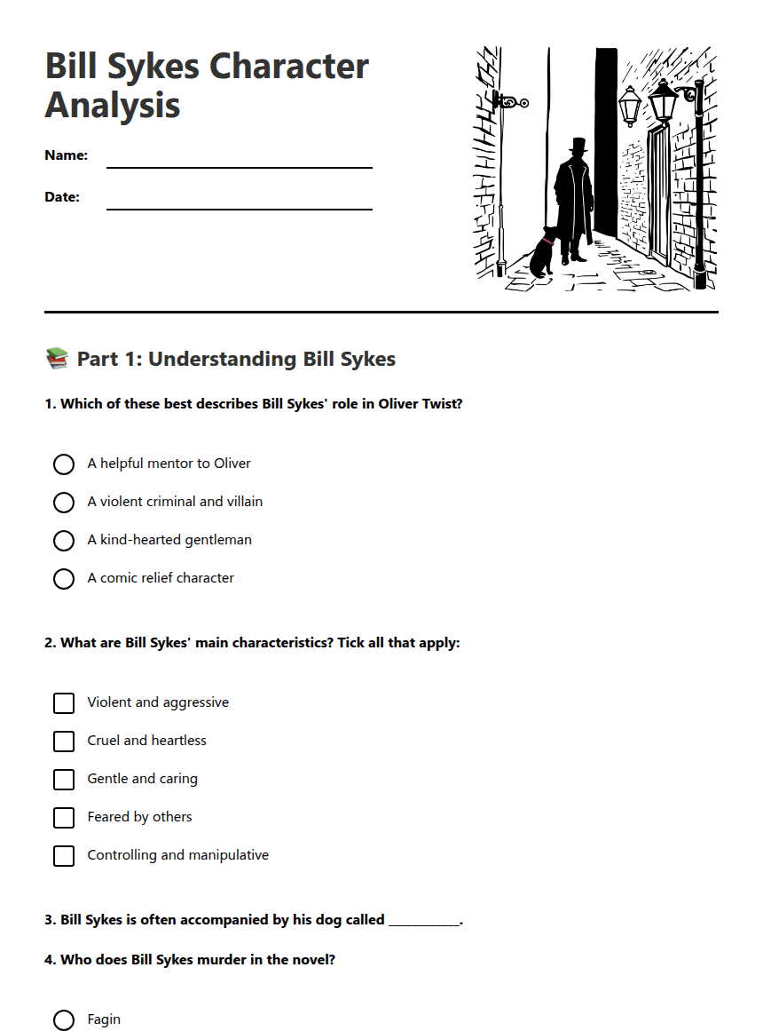 Bill Sykes Character Analysis worksheet preview
