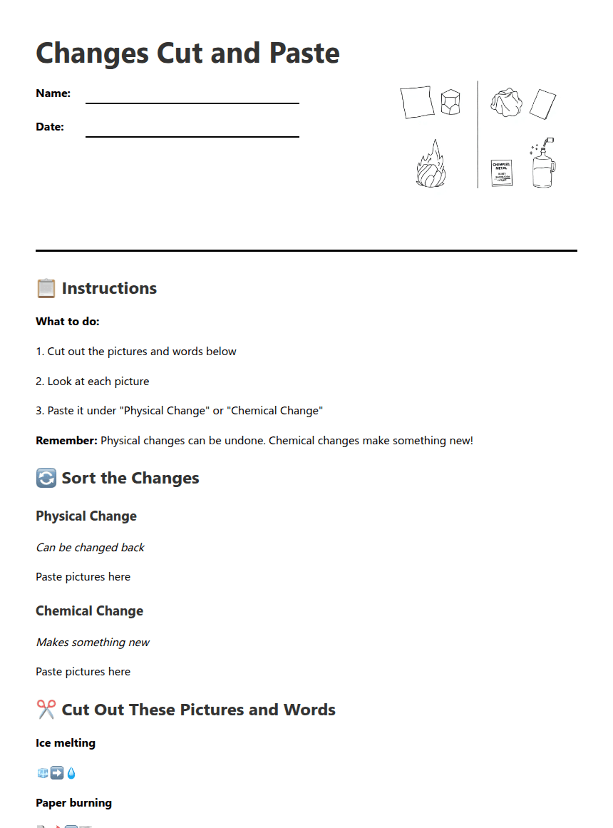 Changes Cut and Paste worksheet preview