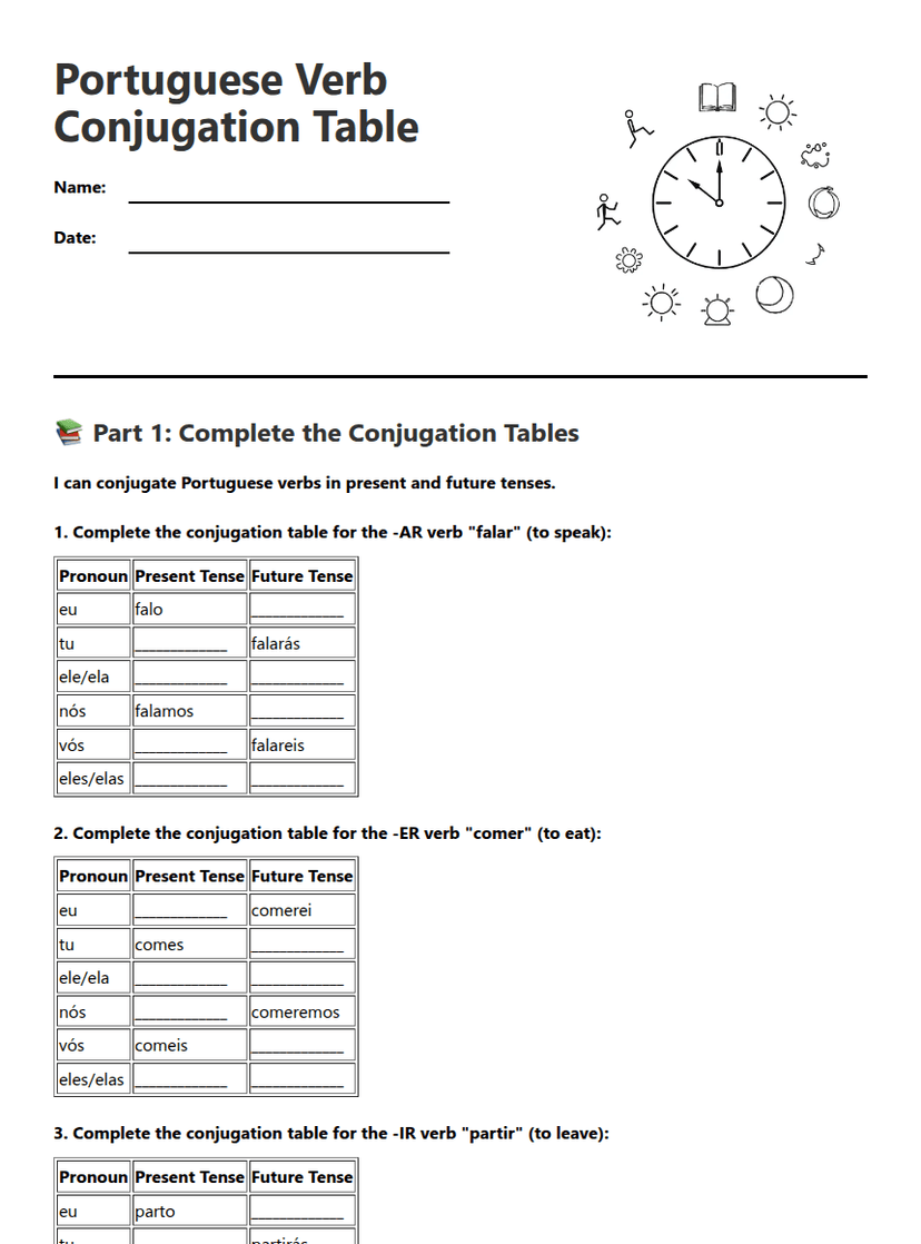 Portuguese Verb Conjugation Table